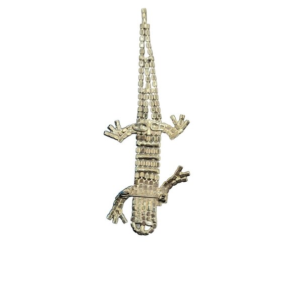 Silver Tone Clear Rhinestone Articulated Lizard Gecko Brooch Pin - Picture 7 of 7